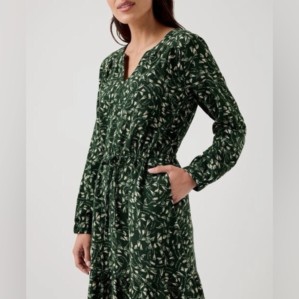 Pact Dark Green Leaf Print Long Sleeve Dress